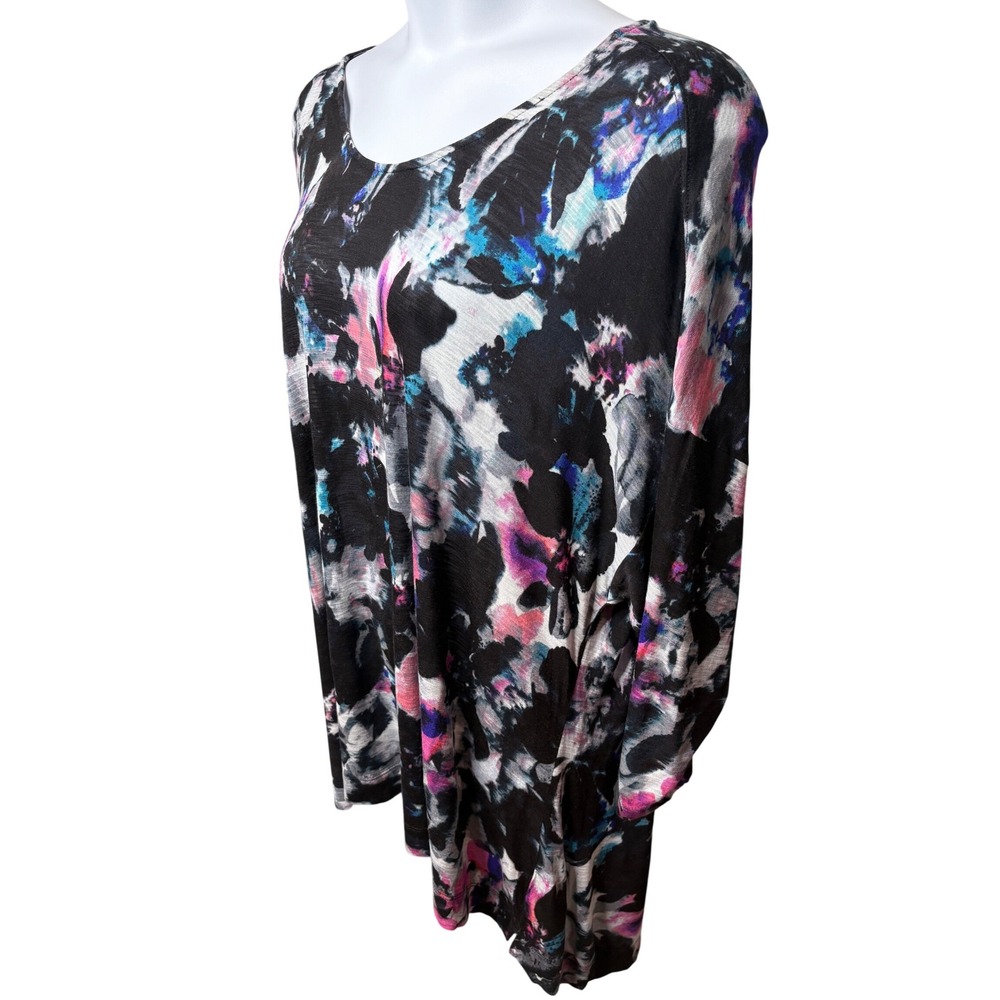 CYNTHIA ROWLEY Womens Black Floral Scoop Neck Tunic Blouse 3X Flowy Casual Artsy